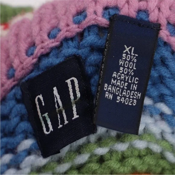 Vintage Y2K rainbow stripe Gap holiday wool turtleneck sweater XL - Picture 6 of 8